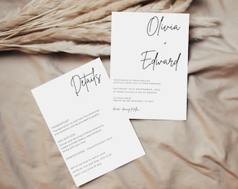 Simple Wedding Invitation & Detail Card Set - Digital Template