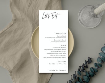 Simple Minimalist Wedding Menu - Digital Template