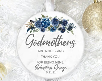 Personalized Godmother Godparents Godfather Grandparents Round Ceramic Ornament Christmas Gift, Baptizing Gift,  Custom Keepsake Ornament