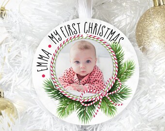 Baby's First Christmas with Name and Picture Porcelain Ceramic Christmas Ornament, Child Personalized Ornament, Christmas Gift.