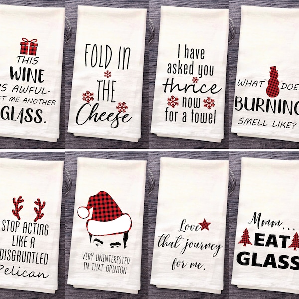 Bundle Christmas SC's Kitchen Towels Bundle-Pick 2 From 12 Quotes -Asked You Thrice, Fold In The Cheese Housewarming Gift, Christmas Gift