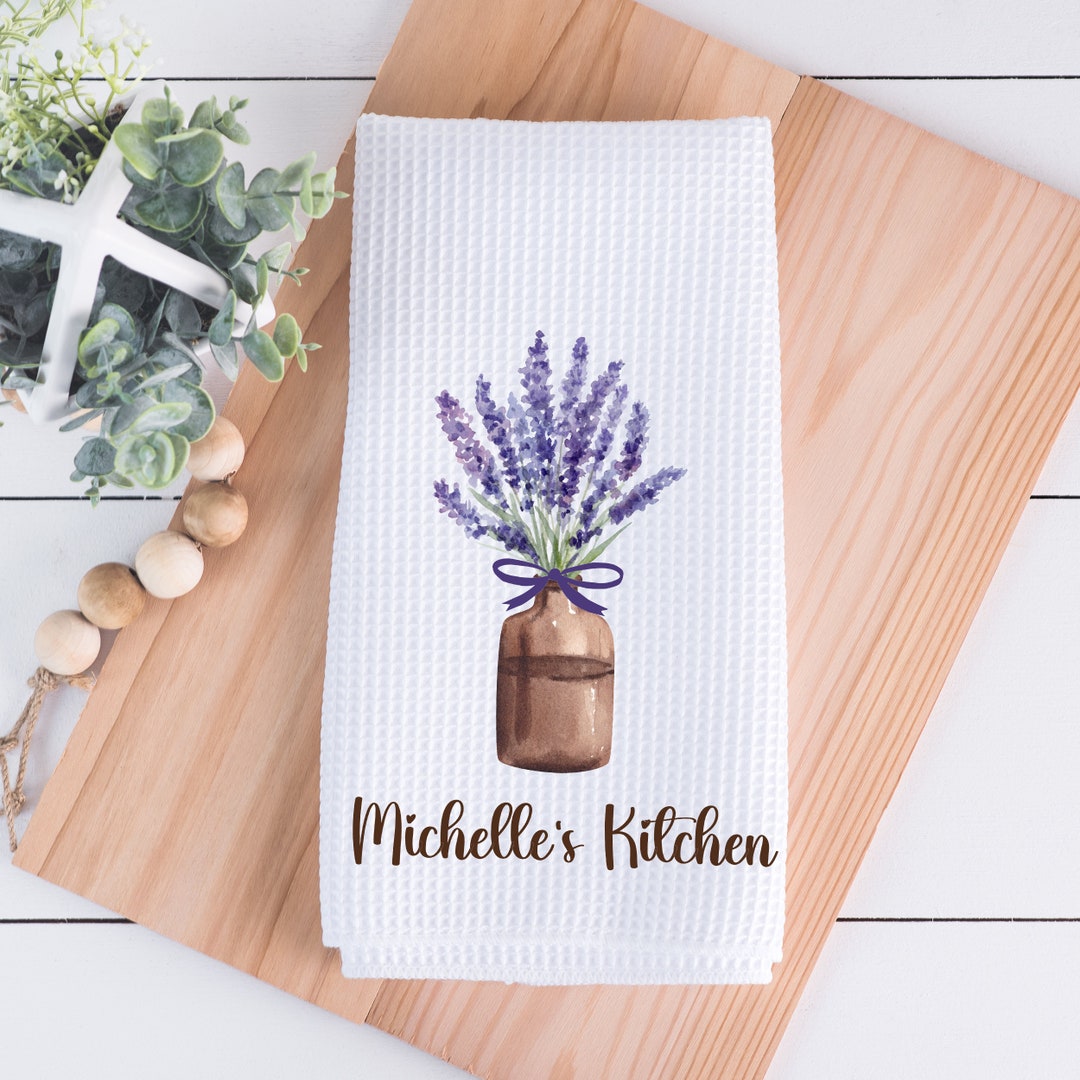 Family Name Kitchen Towel, Personalized Monogram Towel, Lavender Motif