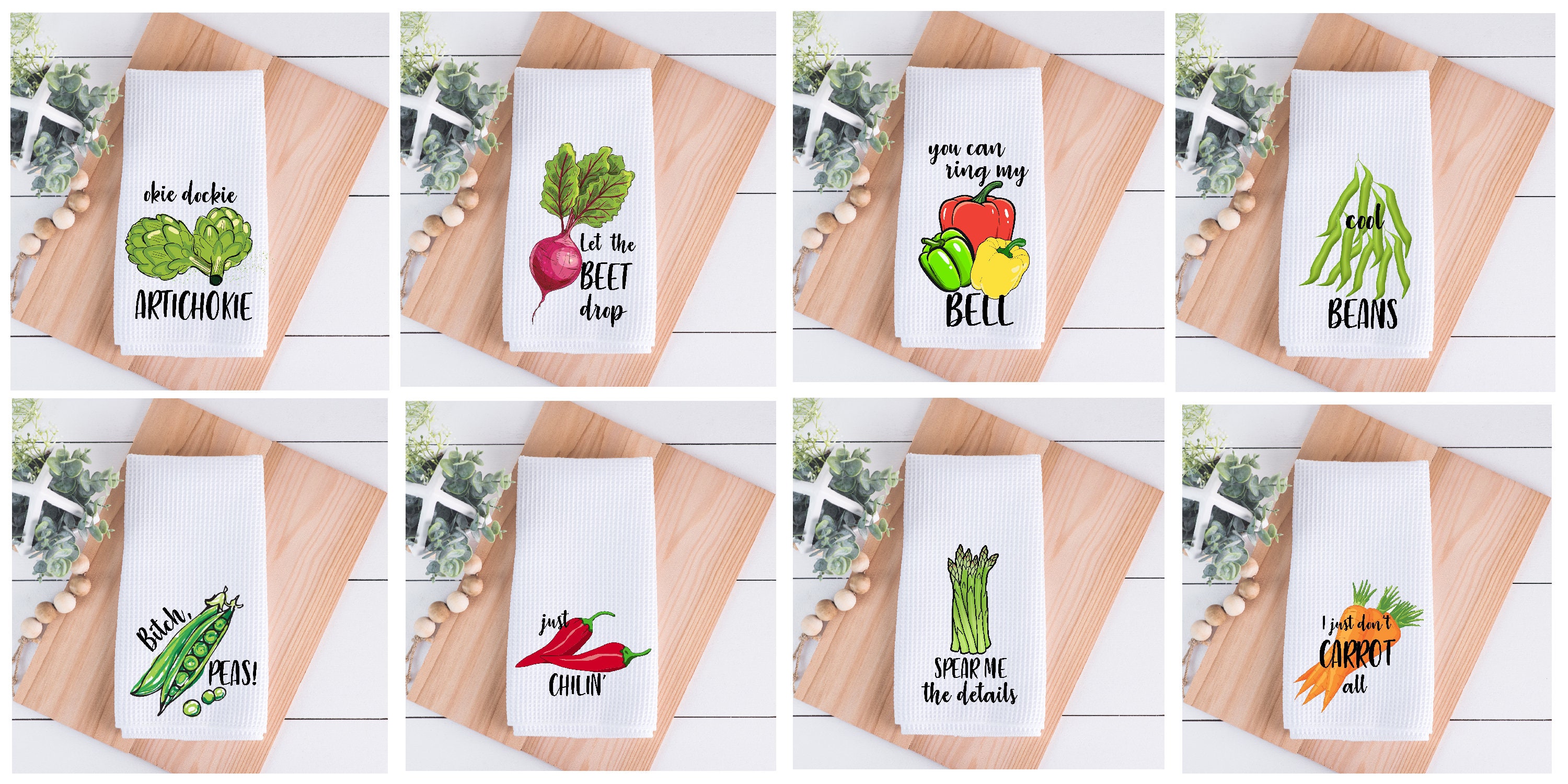 Microfiber Dish Towels Funny Veggie Puns Funny Kitchen Towel Set of 4 -  Best Housewarming Gifts for New Home, Tea Towels for Kitchen Funny, Mom