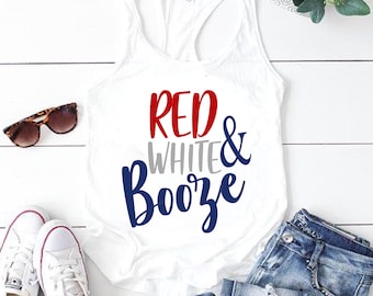 4th Of July Racerback Tank/Fun Independence/Red White Booze Tank / Patriotic Tank / Plus Size/ Womens Tank / 4th of July TShirt/FREE MASK
