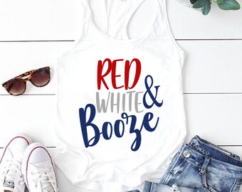 Red White Booze Tank - 4th of July Racerback with Free Mask