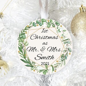 Our First Christmas Married with Name and Date Porcelain Ceramic Christmas Ornament, Wedding Ornament, Christmas Gift., Couples Gift, Bride