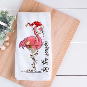 Flamingo Tropische Weihnachtsküche Lustiges Flamingo-Weihnachtstuch, Flamingo-Weihnachtsdekor, Flamingo-Handtuch, Florida-Weihnachtsgeschenk
