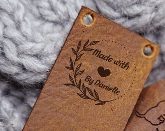 Handmade Knitting Tag for Knit Items,Craft Crochet Tags,Sew on Labels,Engraved Labels for Clothing,Personalized Real Leather Labels