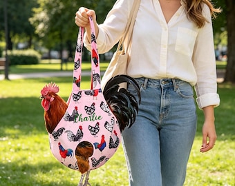 Custom Embroidered Name Pet Chicken Travel Bag, Personalized Text Pet Carrier Sling, Outdoor Handbag for Daily Walks and Vet Visits, Gifts