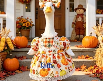 Personalized Embroidered Goose Thanksgiving Costume, Rustic Harvest Porch Goose Dress, Custom Text Goose Outfit, Funny Lawn Goose Fall Decor