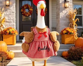 Embroidered Thanksgiving Porch Goose Costume, Fall Harvest Turkey Goose Outfit, Personalized Goose Decor for Front Porch, Thanksgiving Gifts