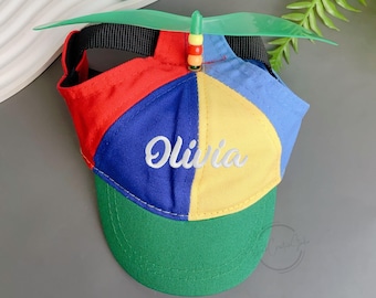 Personalized Propeller Helicopter Pet Hats, Custom Name Spinning Propeller Hats for Cats Dogs, Embroidered Name Pet Baseball Caps, Gifts