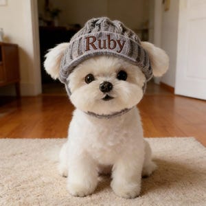 Personalized Dog Winter Beanie with Ear Holes, Custom Embroidered Name Knitted Pet Hats, Soft Puppy Cap for Cold Weather Walks, Gift for Dog