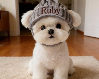 Personalized Dog Winter Beanie with Ear Holes, Custom Embroidered Name Knitted Pet Hats, Soft Puppy Cap for Cold Weather Walks, Gift for Dog