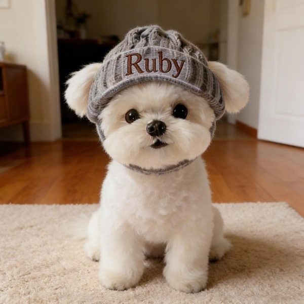 Spersonalizowana zimowa czapka dla psa z otworami na uszy, spersonalizowana haftowana czapka dla psa, miękka czapeczka dla szczeniaka na spacery w chłodne dni, prezent dla psa