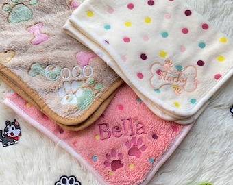 Custom Embroidered Pet Blanket with Paw Prints, Personalized Name Blanket for Cats and Dogs, Soft Pet Blanket, Unique Gift for Dog Moms