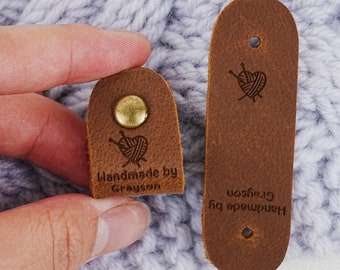Echt leren tags met klinknagels,gepersonaliseerde tags voor handgemaakte artikelen,zakelijke merklabels om te breien,gegraveerde logotags voor haken