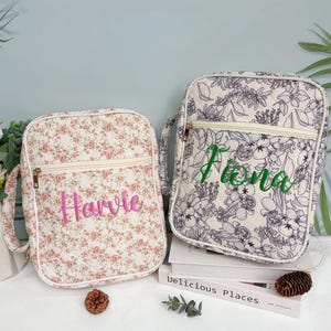 Custom Embroidered Name Bible Cover, Personalized Quilted Floral Bible Sleeve, Floral Bible Bag, Portable Bible Carrying Case, Gift for Her