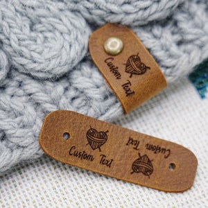 Custom Text Real Leather Labels,Personalized Knitted Beanie Tags,Crochet Labels for Knitted Items,Handmade Item Tags,Gift for Knitter,Labels