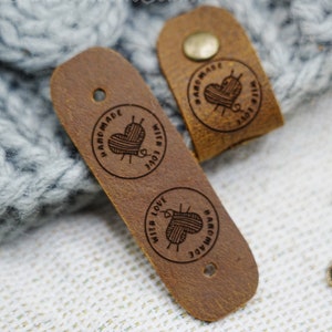 20*65 mm Etichette in pelle con nome personalizzato, Etichette in tessuto personalizzate, Etichette all'uncinetto fatte a mano, Etichetta per articolo lavorato a maglia, Etichetta in vera pelle, Regalo per magliaia