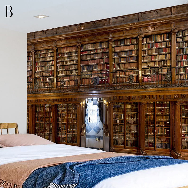 Library Bookshelf Tapestry/art Wall Hanging/pattern Etsy