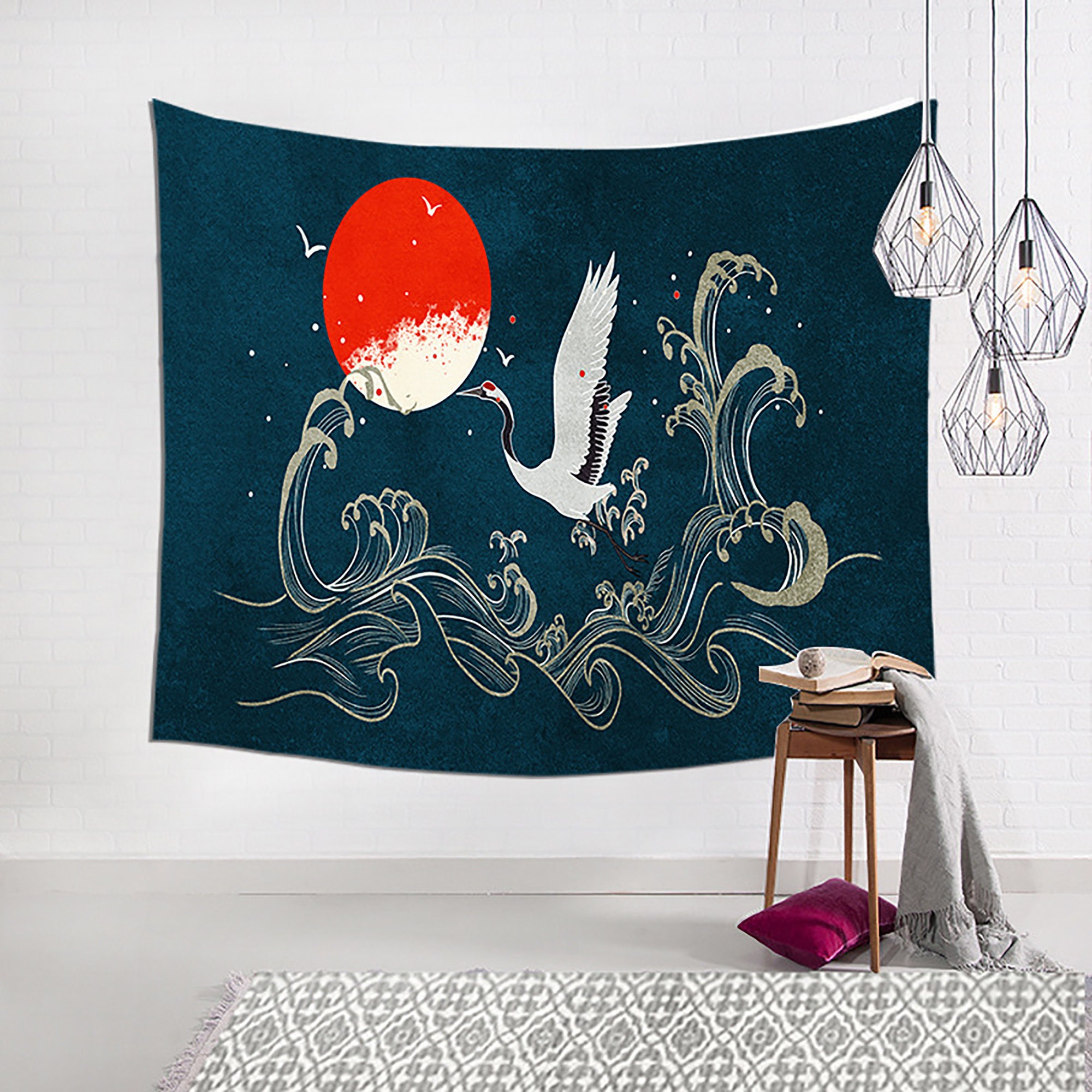 Japanese Style Tapestry/ Crane Wall Hanging/ Watercolor Etsy