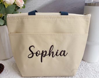 Personalized Lunch Bag with Embroidery Name, 4 Color Available Lunch Tote, Cooler Tote for Office Work, Back to School Gifts, Gifts for Her