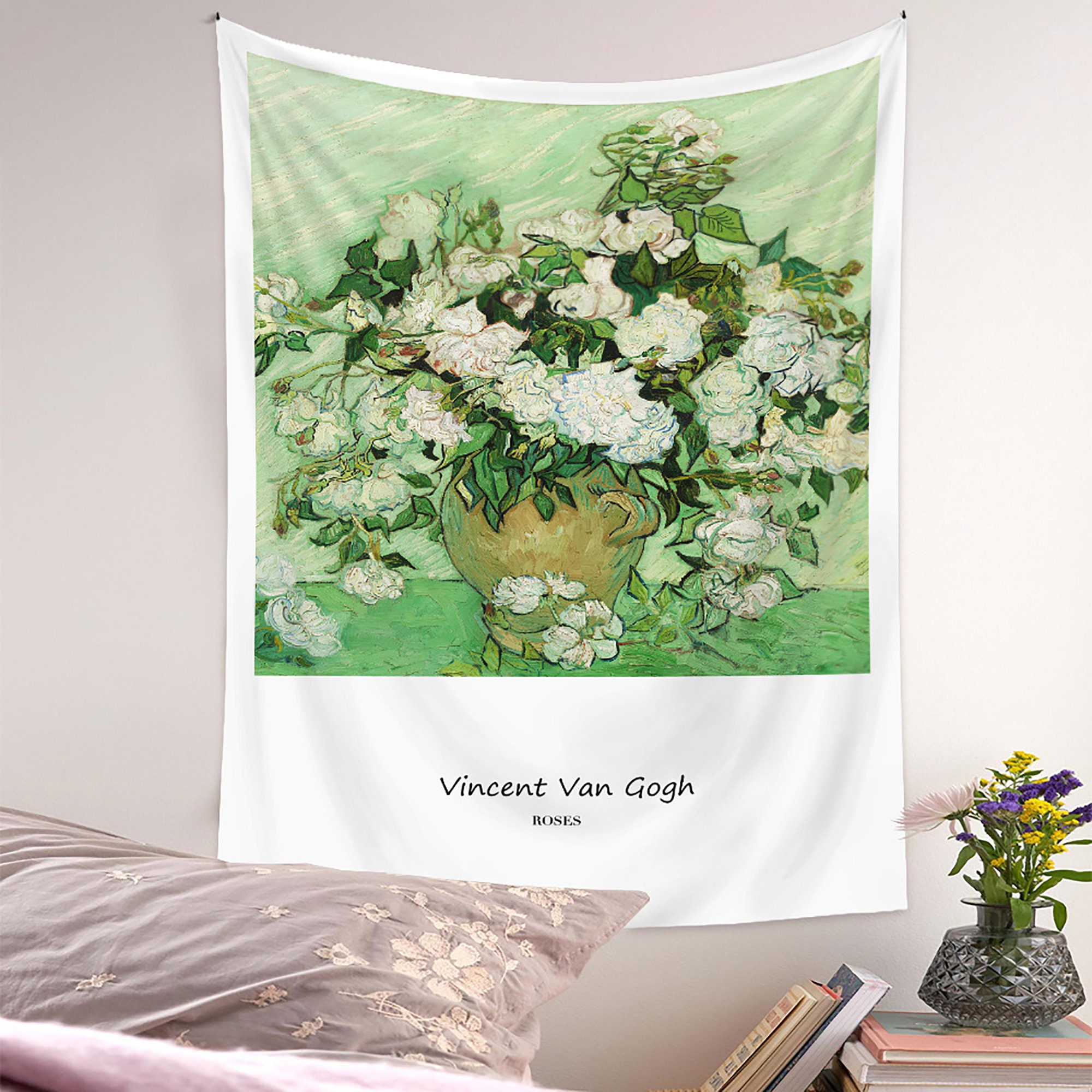 Green Flower Tapestry /Art Wall Hanging /Printed Etsy