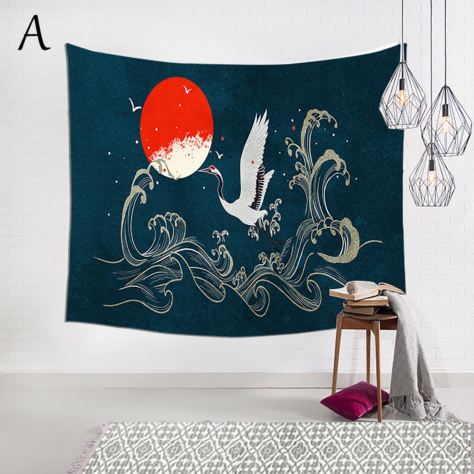 Japanese Style Tapestry/ Crane Wall Hanging/ Watercolor Etsy