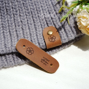 Custom Labels with Metal Rivet,Knitting Beanie Tags,Personalized Real Leather Tags,Crafts Crochet Tags,Leather Label for Knitted items