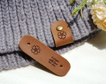 Aangepaste labels met metalen klinknagel, labels breien beanie, gepersonaliseerde labels van echt leer, Ambachten gehaakte labels, leren label voor gebreide items