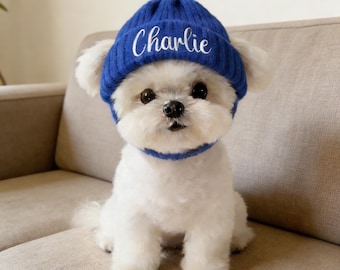 Personalized Knitted Dog Caps, Embroidered Name Pet Hats, Winter Pet Beanie for Small Dogs, Soft Stretchy Fit for Puppies, Gifts for Dogs
