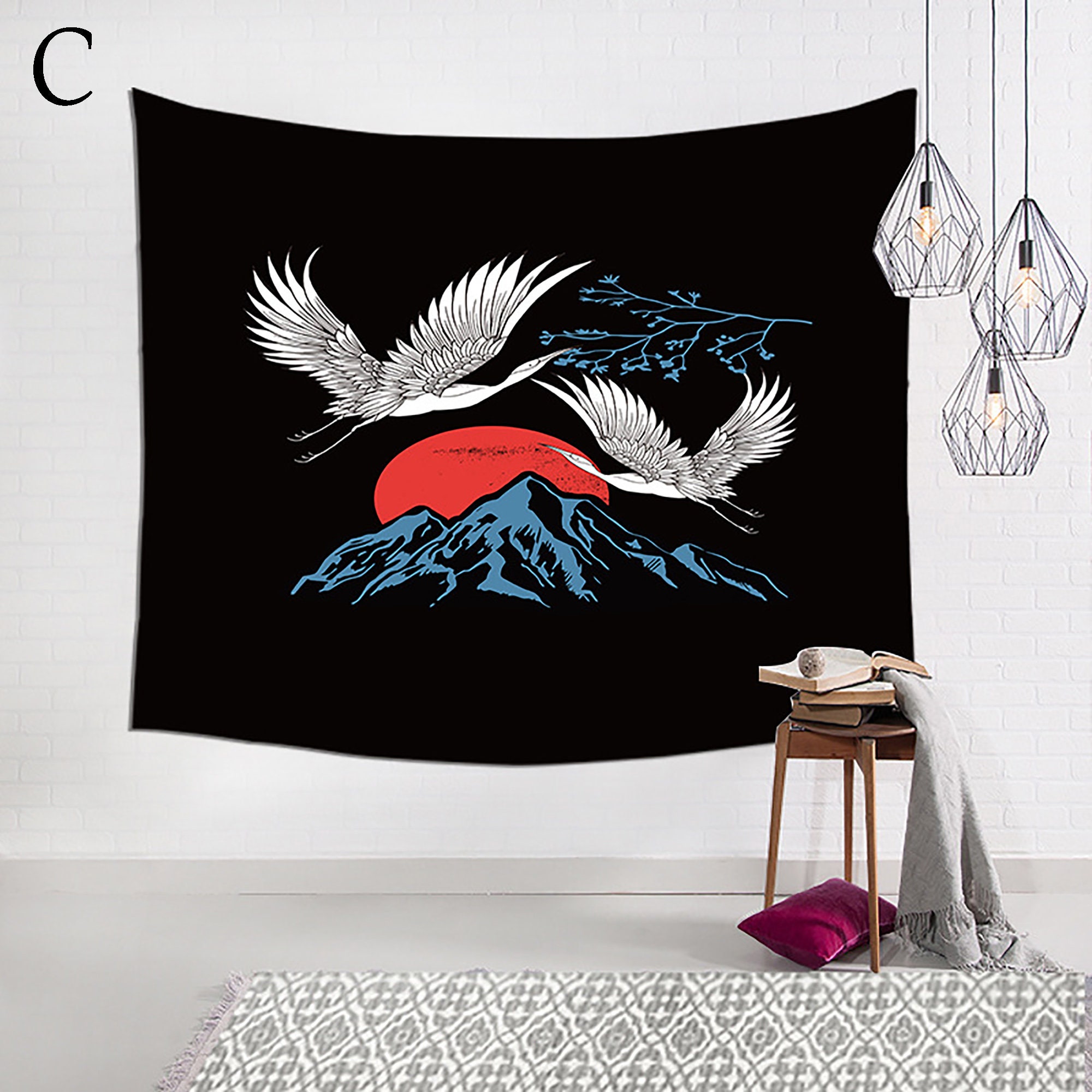 Japanese Style Tapestry/ Crane Wall Hanging/ Watercolor Etsy