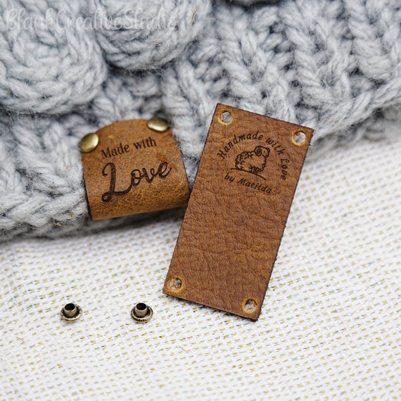 Custom Tags 2.75 X 0.75 Inch for Knits and Crochet, Faux Leather Labels for  Handmade Items, Leather Tags With Rivets, Tags for Knitted Hats 