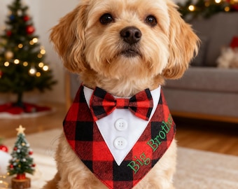 Personalized Dog Tuxedo Bandana with Name, Custom Photo Pet Bib for Birthday Parties, Christmas, Formal Pet Attire, Unique Dog Lover Gifts