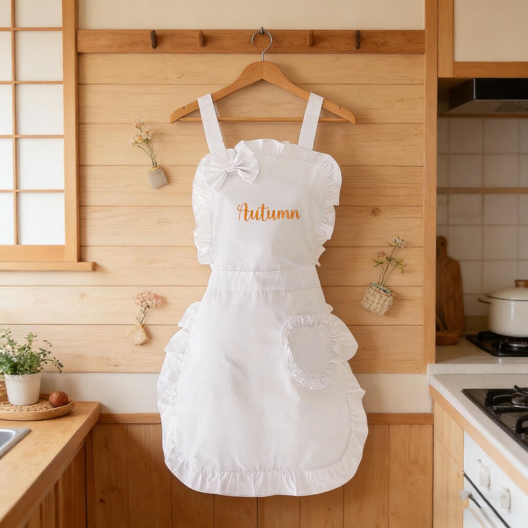 Custom Embroidered Name Ruffle Apron, Personalized Kitchen Apron With ...