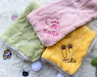 Embroidered Pet Name Blanket for Dog, Custom Name Dog Blanket, Coral Fleece Pet Blanket, Cozy Cat Dog Blanket, New Dog Gift, Dog Lover Gifts