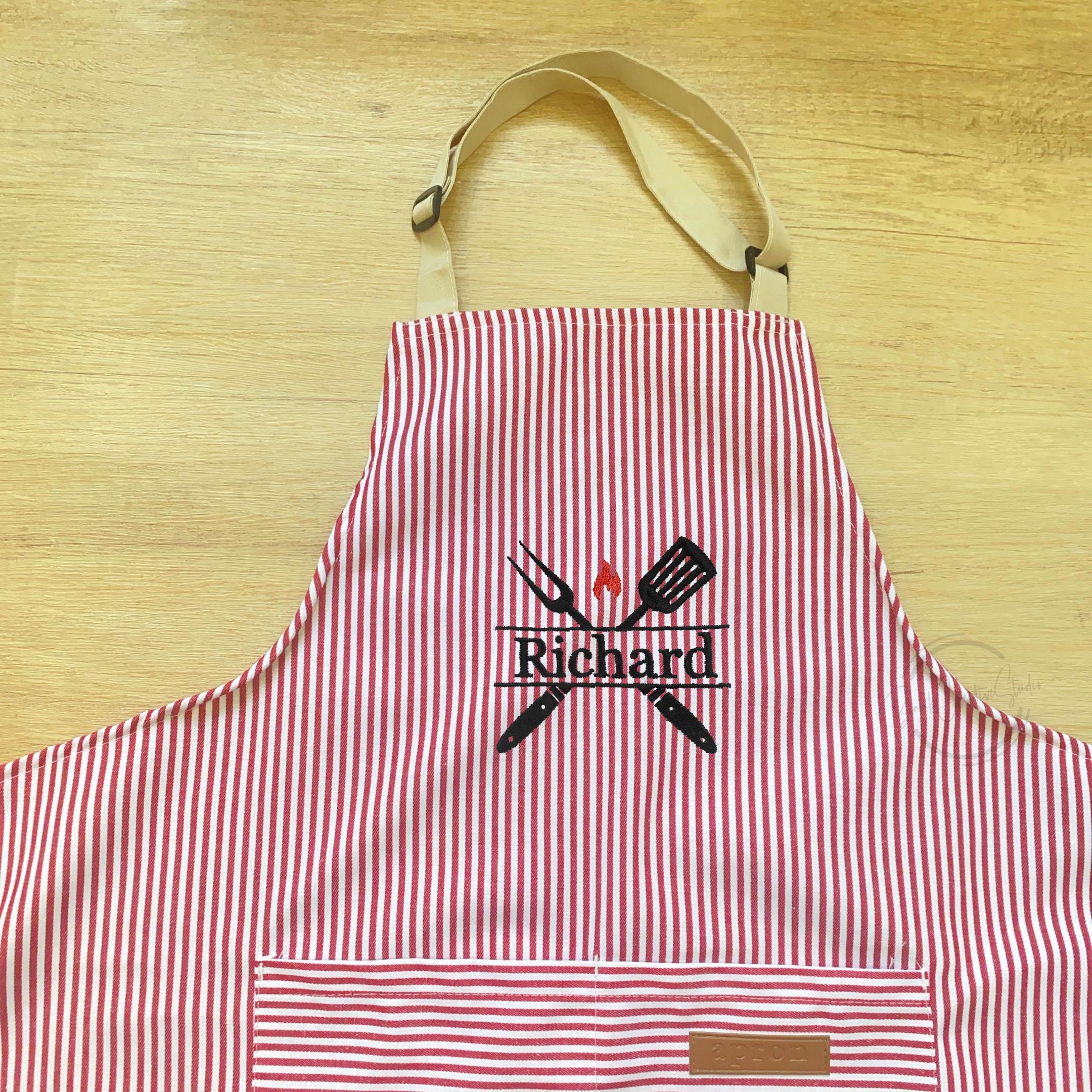 Personalized Striped Embroidered Apron, Custom Chef Kitchen Apron With ...