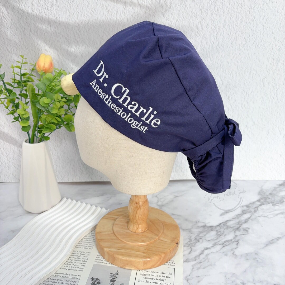 Embroidered Surgical Cap With Custom Name, Personalized Ponytail Scrub ...