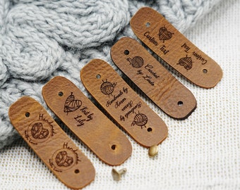 20*65 mm Custom Text Yarn Heart Labels,Custom Yarn Ball Leather Tags,Real Leather Tags for Knitting,Custom Leather Made by Tags