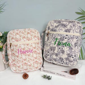 Custom Embroidered Name Bible Cover, Personalized Quilted Floral Bible Sleeve, Floral Bible Bag, Portable Bible Carrying Case, Gift for Her