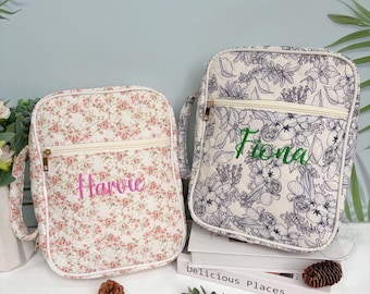 Custom Embroidered Name Bible Cover, Personalized Quilted Floral Bible Sleeve, Floral Bible Bag, Portable Bible Carrying Case, Gift for Her