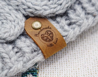 20*65 mm  Personalized Real Leather Tags,Custom Labels for Knitted,Handmade Tags for Crochet,Tag with Rivets,Gift for Knitter,Leather Tag