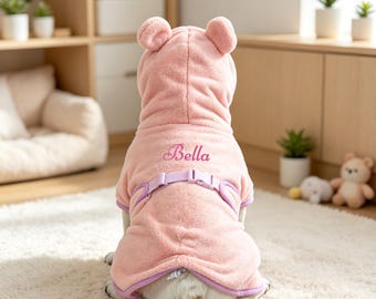Personalized Pet Bath Robe with Embroidered Name, Custom Name Dog Drying Robe, Soft Dog Bath Towel, Post Swim Puppy Towel, Dog Parents Gifts