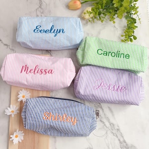Personalized Seersucker Pencil Case with Name, Custom Name Stationery Bag for Kids, Girls School Supplies, Teacher Gifts, Gifts for Students