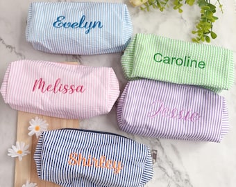 Personalized Seersucker Pencil Case with Name, Custom Name Stationery Bag for Kids, Girls School Supplies, Teacher Gifts, Gifts for Students