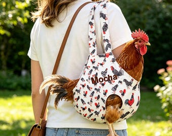 Embroidered Name Chicken Outing Bag, Personalized Poultry Carrier Sling, Portable Pet Travel Bag for Short Trips and Picnic, Chicken Gifts