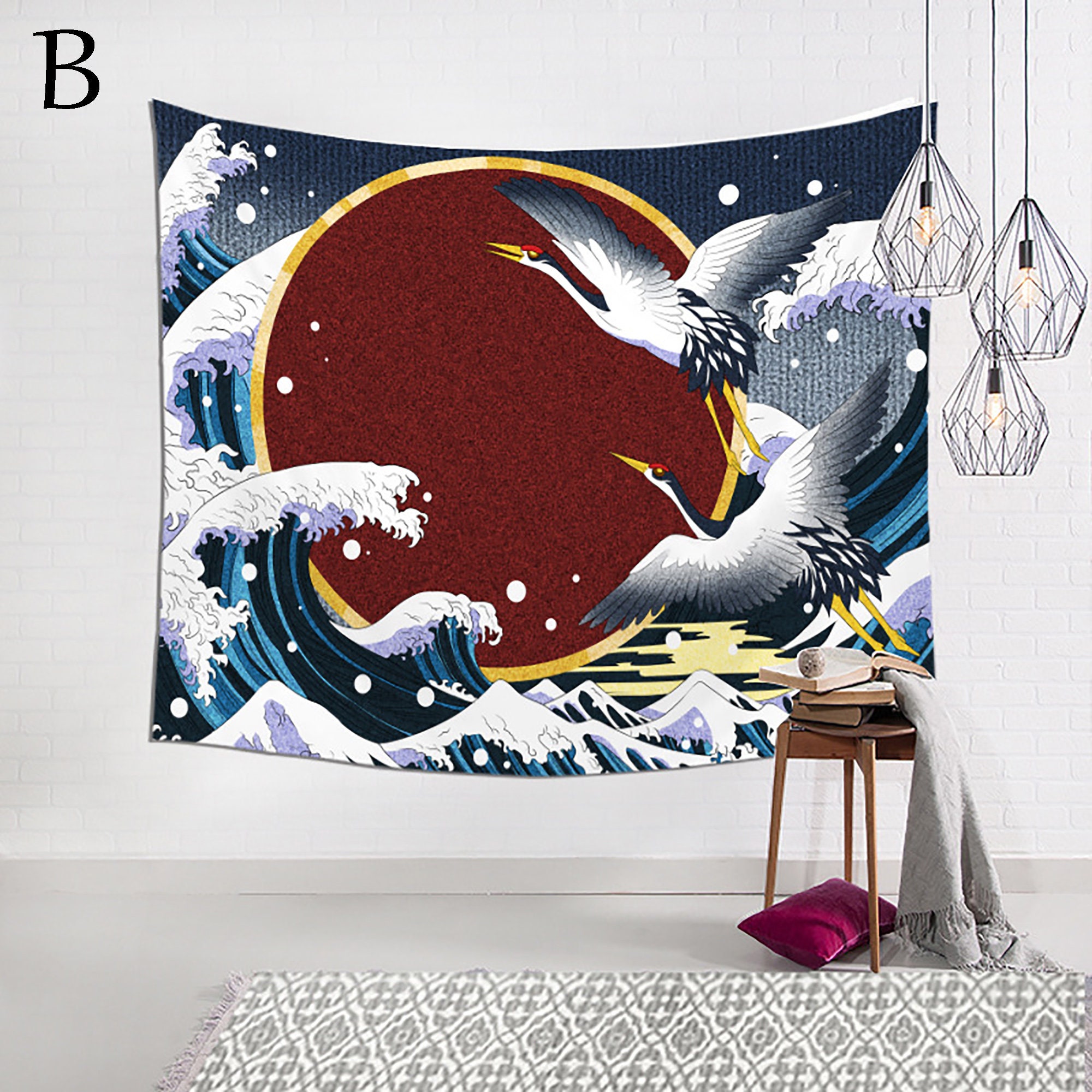 Japanese Style Tapestry/ Crane Wall Hanging/ Watercolor Etsy