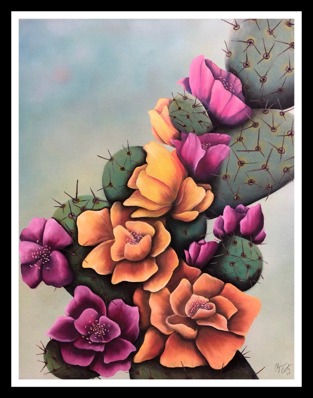 Cactus Flower Oil Painting Etsy