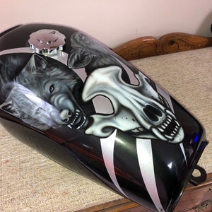 Custom painted Honda motorcycle gas tank